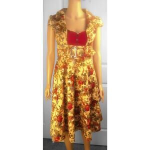 Lindy Bop Vintage Style Floral Fit Flair Geneva Dress - NEW -US Small